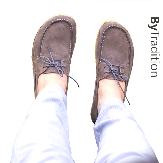 Bootschoen - Koperen klinknagel - Natuurlijke en maatwerk barefoot - Donkergrijs - Nubuck -  - Man