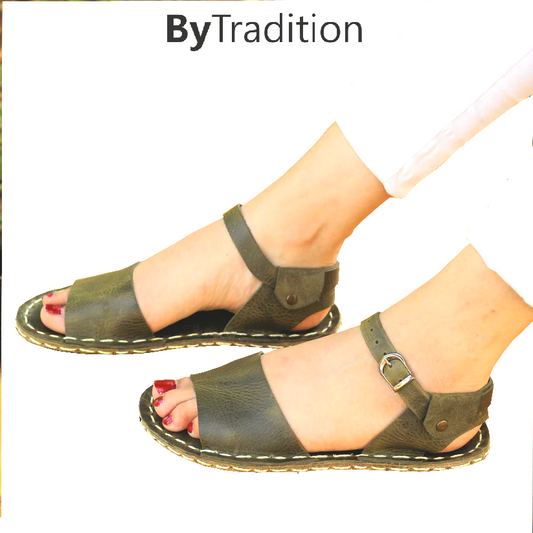 Sandaal - Band - Natuurlijke en maatwerk barefoot - Olijfgroen