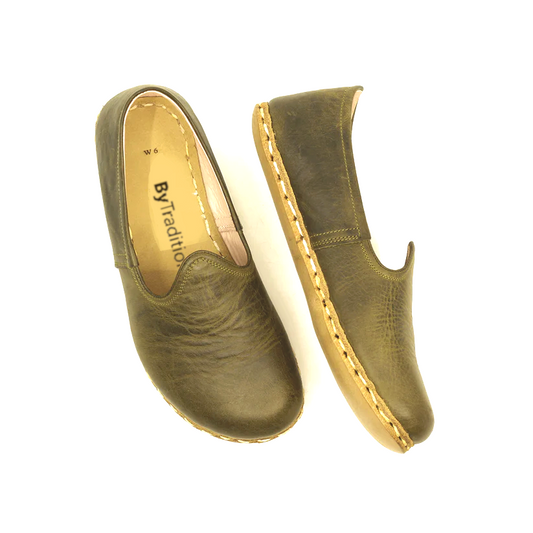 Loafer - Sportief - Koperen klinknagel - Natuurlijke en maatwerk barefoot - Legergroen