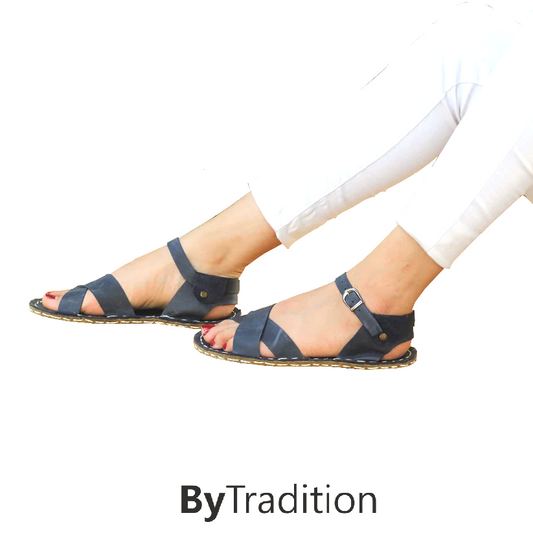 Sandaal - Kruisband - Natuurlijke en maatwerk barefoot - Marineblauw