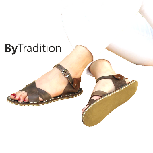 Sandaal - Kruisband - Natuurlijke en maatwerk barefoot - Notenbruin