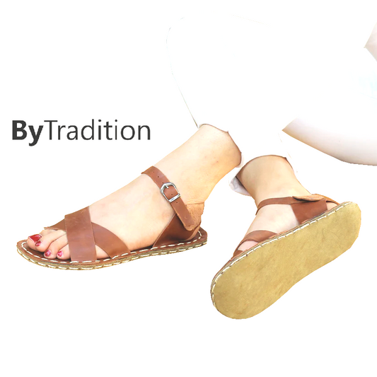 Sandaal - Kruisband - Natuurlijke en maatwerk barefoot - Nieuwbruin