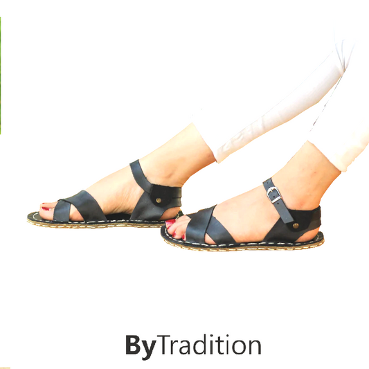 Sandaal - Kruisband - Natuurlijke en maatwerk barefoot - Zwart