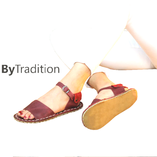 Sandaal - Band - Natuurlijke en maatwerk barefoot - Bordeauxrood