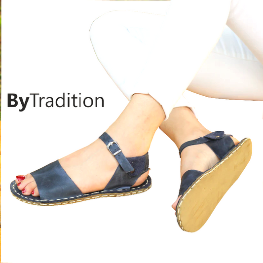 Sandaal - Band - Natuurlijke en maatwerk barefoot - Marineblauw