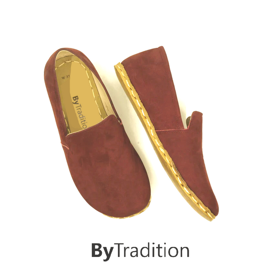 Loafer klassiek - Koperen klinknagel - Natuurlijke en maatwerk barefoot - Bordeauxrood - Nubuck