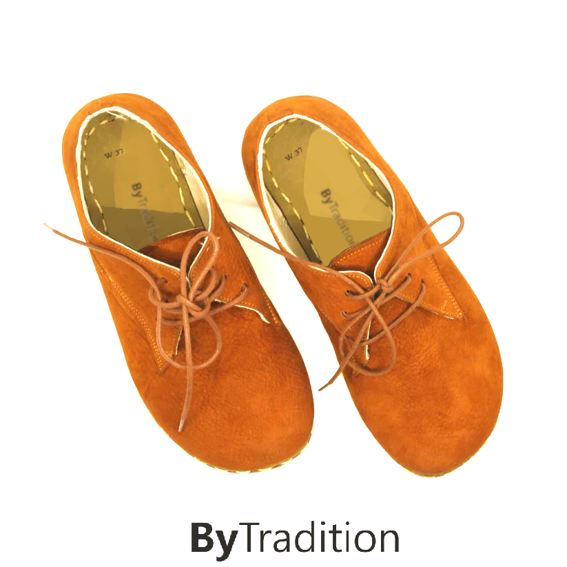 Veterschoen - Koperen klinknagel - Natuurlijke en maatwerk barefoot - Oranje - Nubuck - Man