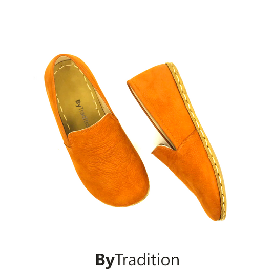 Loafer klassiek - Koperen klinknagel - Natuurlijke en maatwerk barefoot - Oranje - Nubuck