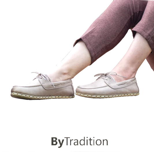Bootschoen - Koperen klinknagel - Natuurlijke en maatwerk barefoot - Kakigrijs -  Vrouw