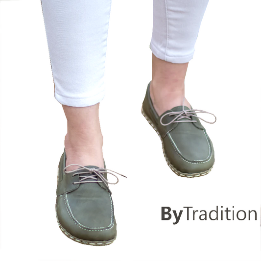 Bootschoen - Koperen klinknagel - Natuurlijke en maatwerk barefoot - Legergroen -  Vrouw