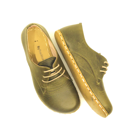 Lace-up shoe - Copper rivet - Natural and custom barefoot - Army green - Man