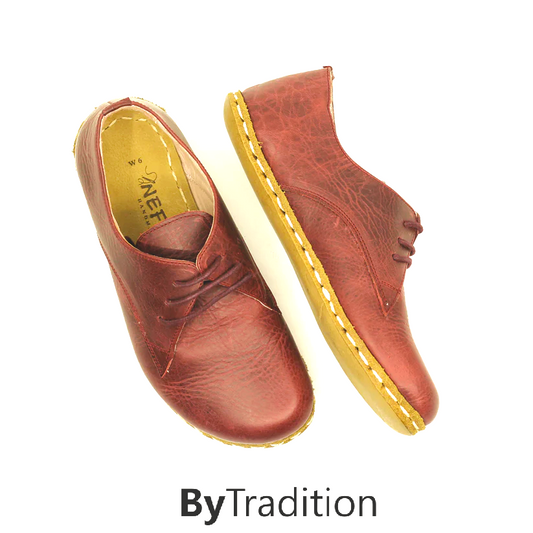 Lace-up shoe - Copper rivet - Natural and custom barefoot - Burgundy red