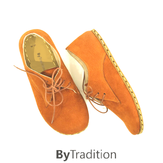 Lace-up shoe - Copper rivet - Natural and custom barefoot - Orange - Nubuck