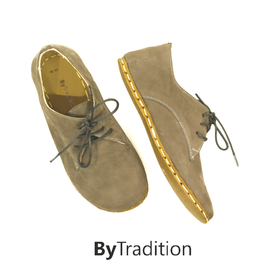 Lace-up shoe - Copper rivet - Natural and custom barefoot - Gray - Nubuck
