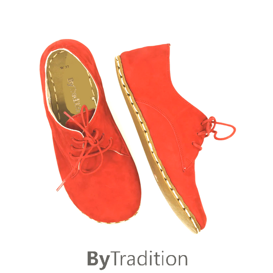 Lace-up shoe - Copper rivet - Natural and custom barefoot - Red - Nubuck
